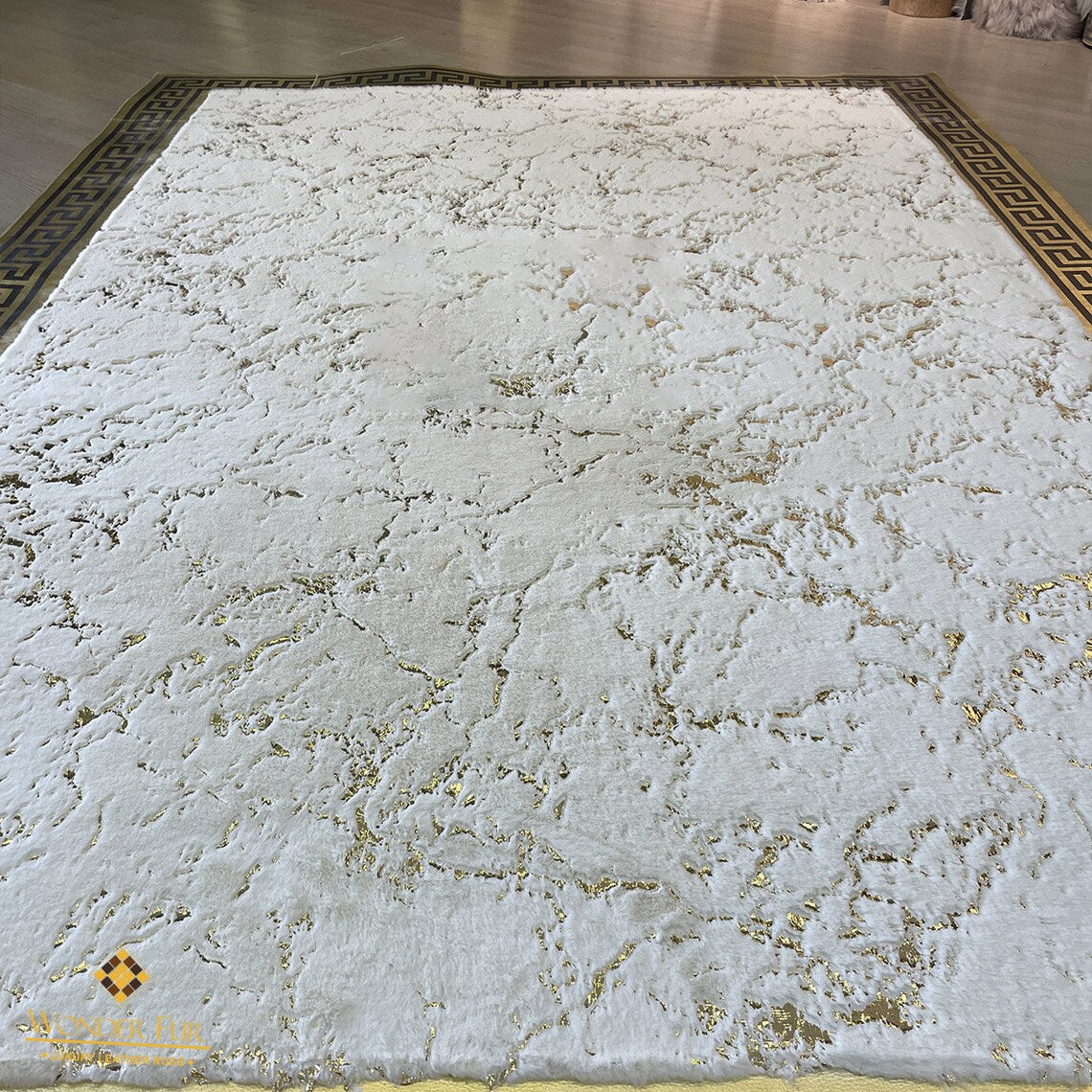 Handmade Luxury White And Gold Faux Fur Living Room Non Slip Carpet