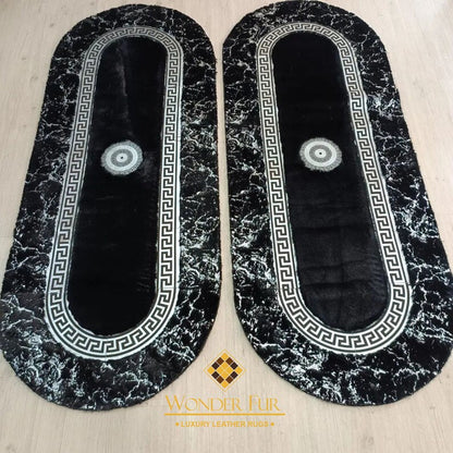 Handmade Modern Black And Silver Fluffy Soft Runner Rug , Luxury Rug