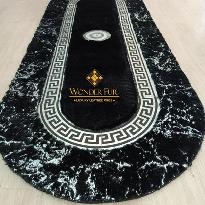 Handmade Modern Black And Silver Fluffy Soft Runner Rug , Luxury Rug