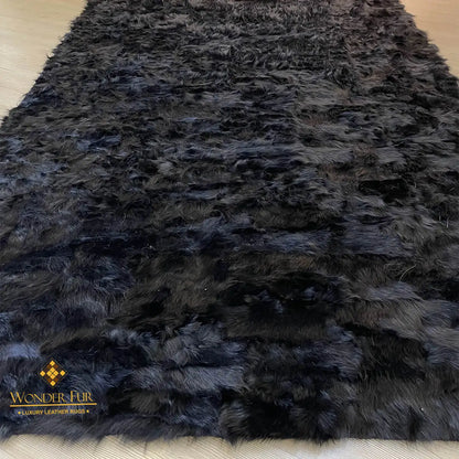 Handmade Natural Black Sheepskin Area Rug, 7x10 Home Decor Carpet