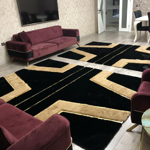 Handmade Plush Black And Brown Faux Fur Living Room Non Slip Soft Rug