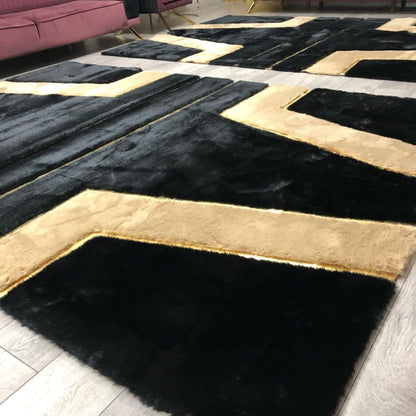 Handmade Plush Black And Brown Faux Fur Living Room Non Slip Soft Rug