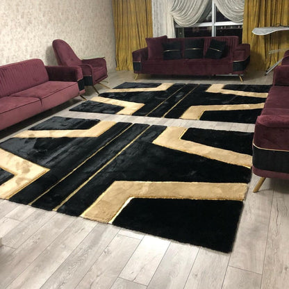 Handmade Plush Black And Brown Faux Fur Living Room Non Slip Soft Rug