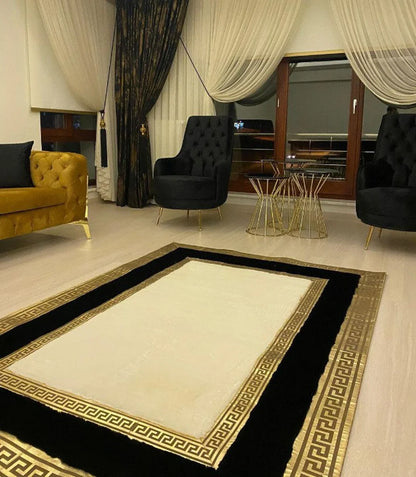 Handmade Plush Black White And Gold Faux Fur Living Room Soft Carpet