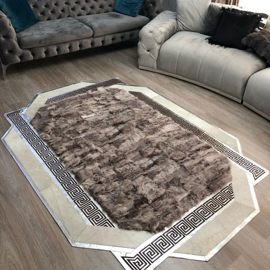 Handmade Soft Brown Silver Large Living Room Rug ,Elegant Non Slip Rug