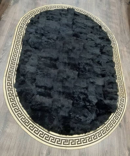 Handmade Soft Fluffy Black Organic Sheepskin Bedroom Rug