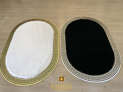 Handmade Soft White And Gold Faux Fur Bedroom 5x7 Area Oval Carpet