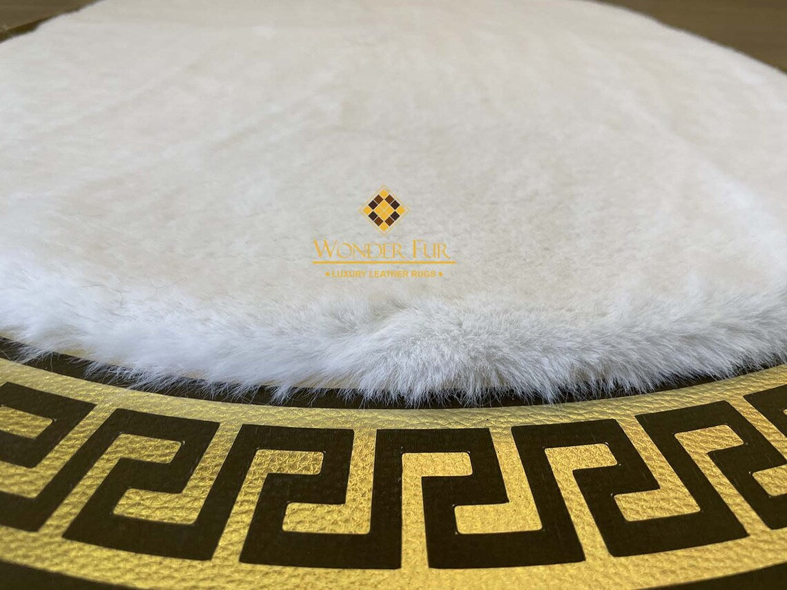 Handmade Soft White And Gold Faux Fur Bedroom 5x7 Area Oval Carpet