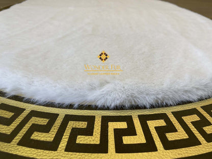 Handmade Soft White And Gold Faux Fur Bedroom 5x7 Area Oval Carpet