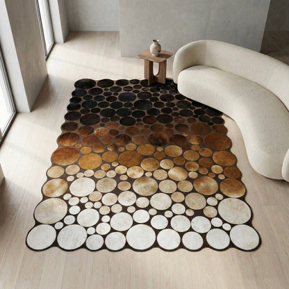 Handmade 100% Genuine Cowhide Patchwork Rug, Natural Leather Tricolor Area Rug