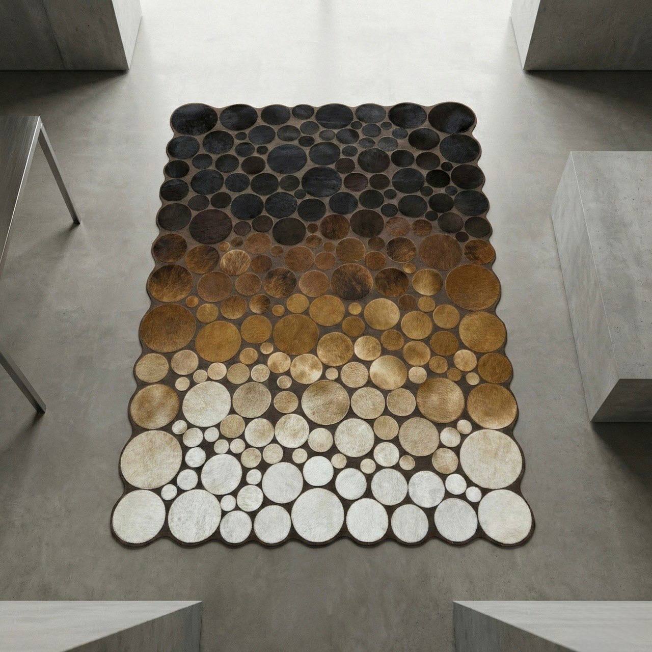 Handmade 100% Genuine Cowhide Patchwork Rug, Natural Leather Tricolor Area Rug