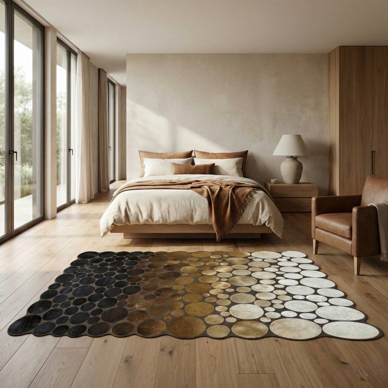 Handmade 100% Genuine Cowhide Patchwork Rug, Natural Leather Tricolor Area Rug