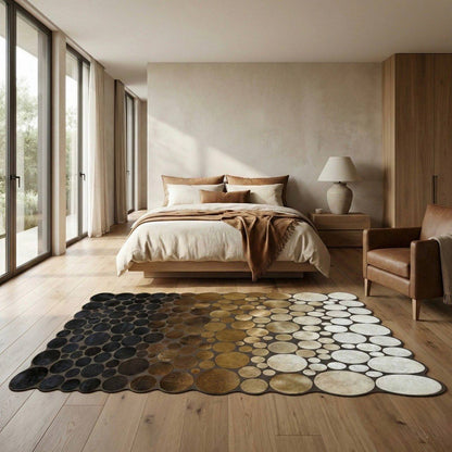 Handmade 100% Genuine Cowhide Patchwork Rug, Natural Leather Tricolor Area Rug