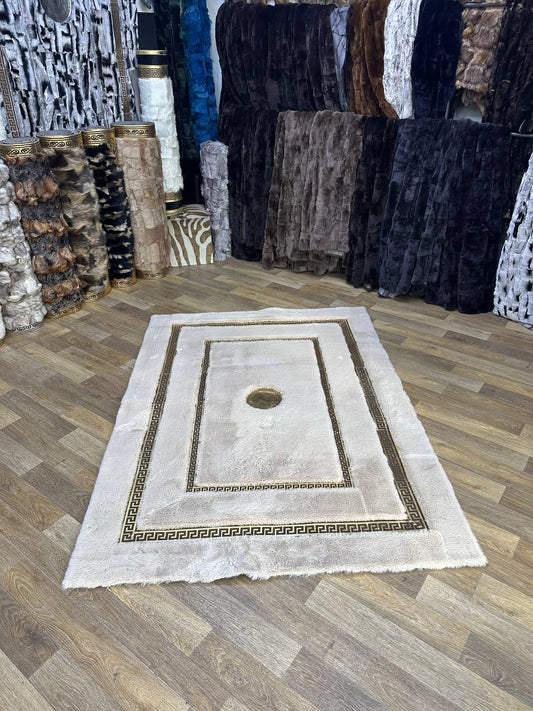 Handmade Beige Modern Living Room Carpet - Unique Faux Fur Carpet
