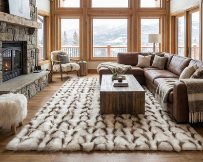 Luxury Handmade Ivory & Beige Fox Fur Area Rug