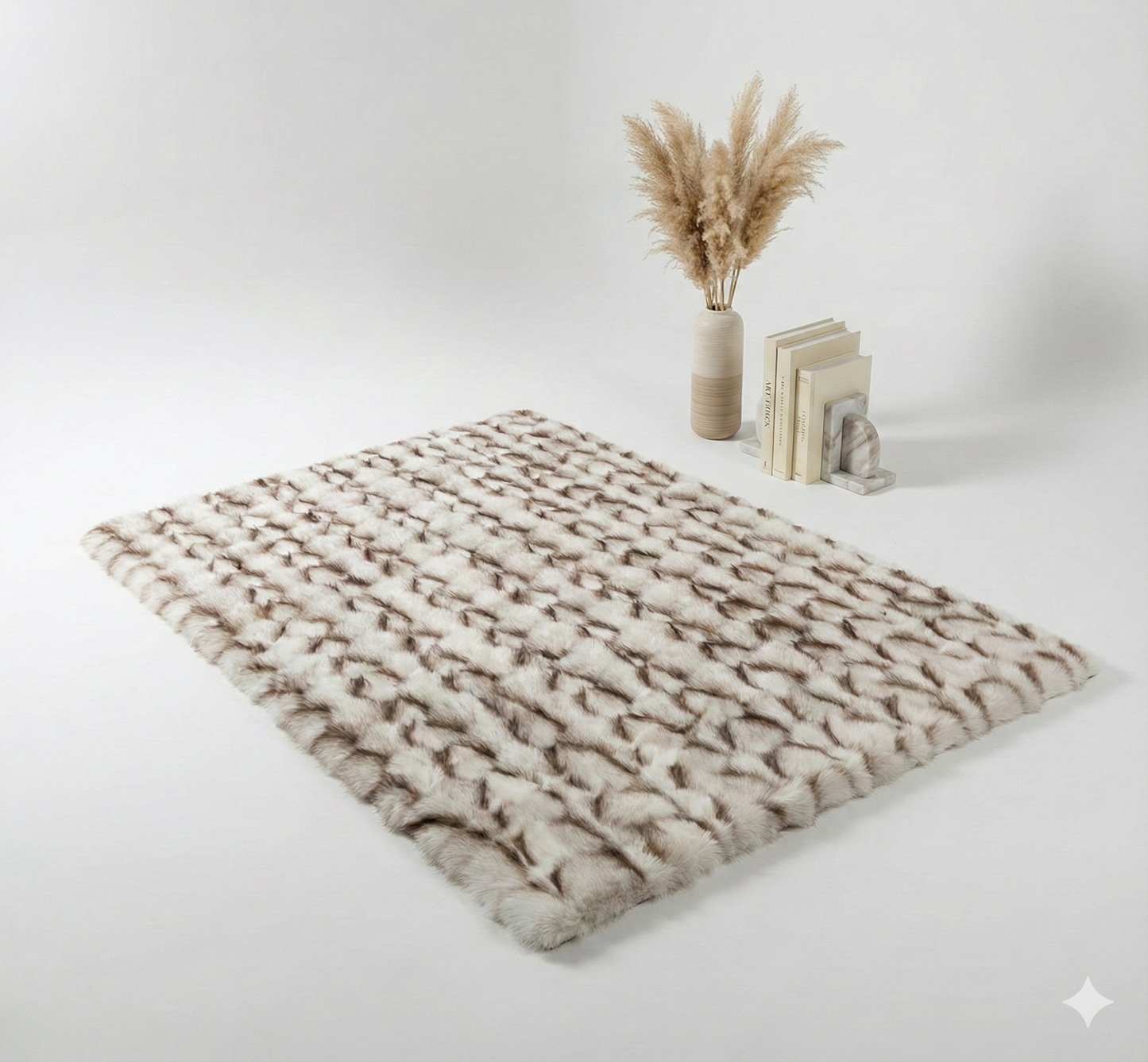 Luxury Handmade Ivory & Beige Fox Fur Area Rug