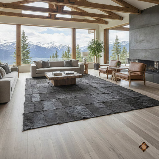 Handmade Genuine Black Goatskin Patchwork Rug
