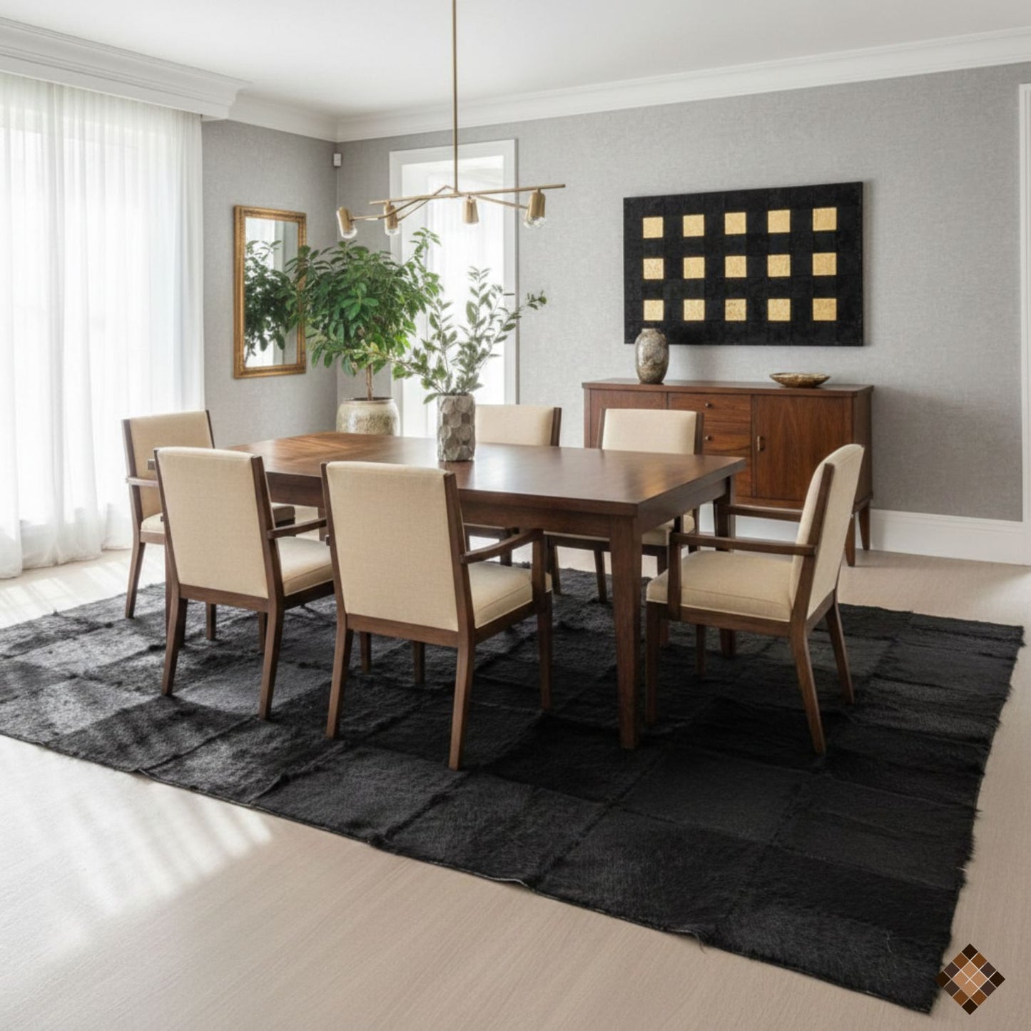 Handmade Genuine Black Goatskin Patchwork Rug