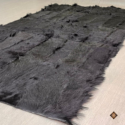 Handmade Genuine Black Goatskin Patchwork Rug