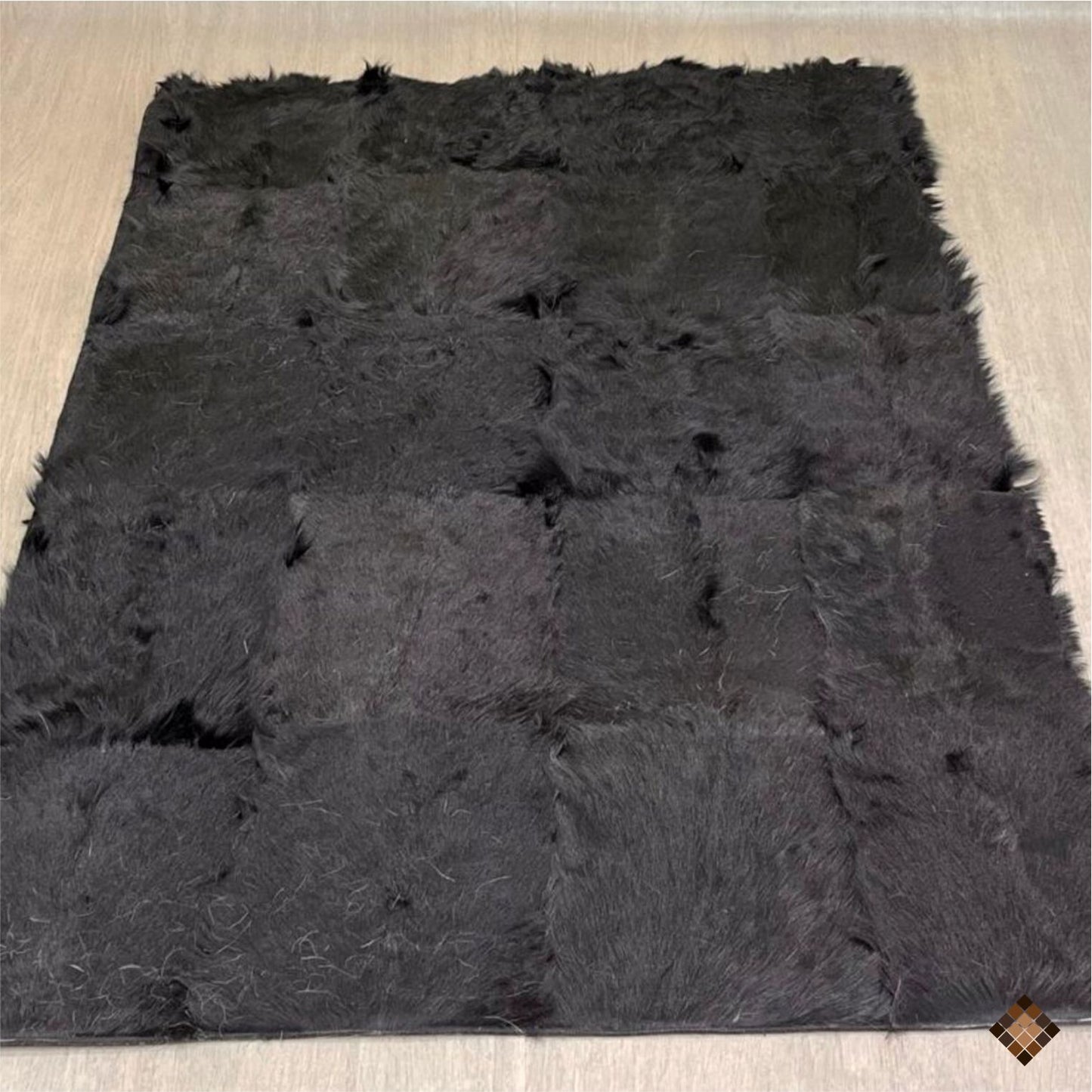 Handmade Genuine Black Goatskin Patchwork Rug