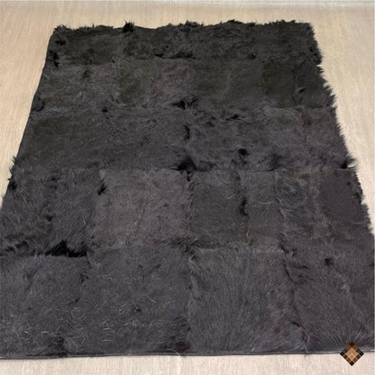 Handmade Genuine Black Goatskin Patchwork Rug
