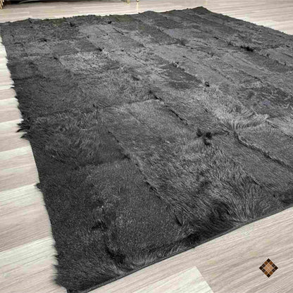 Handmade Genuine Black Goatskin Patchwork Rug