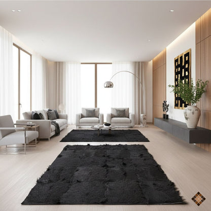 Handmade Genuine Black Goatskin Patchwork Rug