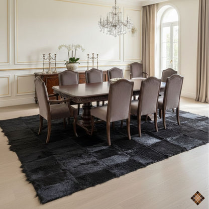 Handmade Genuine Black Goatskin Patchwork Rug