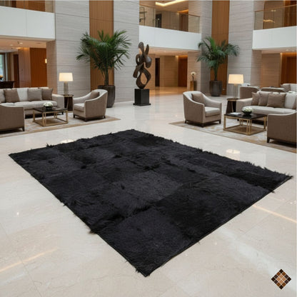 Handmade Genuine Black Goatskin Patchwork Rug