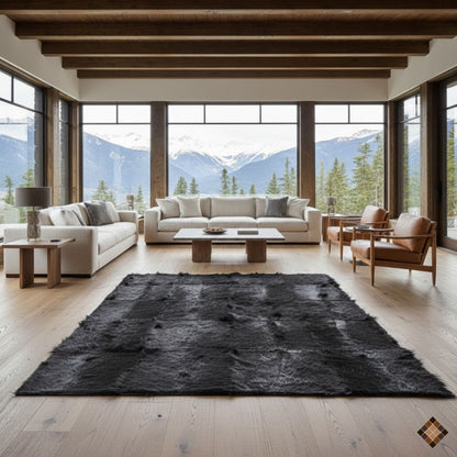 Handmade Genuine Black Goatskin Patchwork Rug
