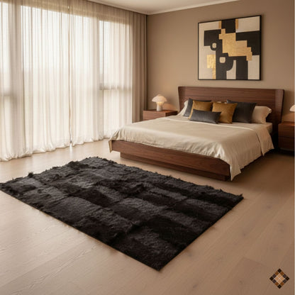 Handmade Genuine Black Goatskin Patchwork Rug