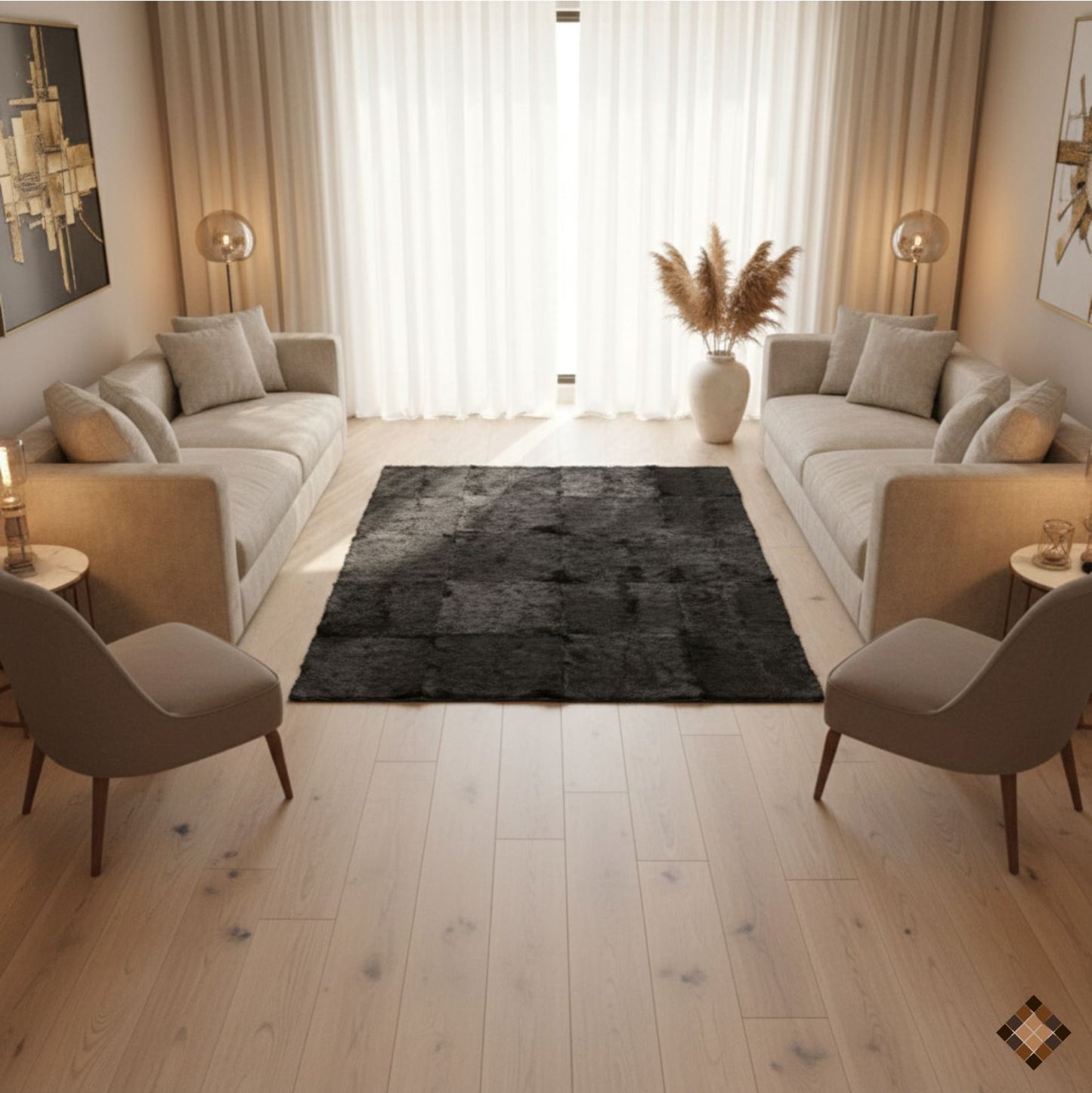 Handmade Genuine Black Goatskin Patchwork Rug