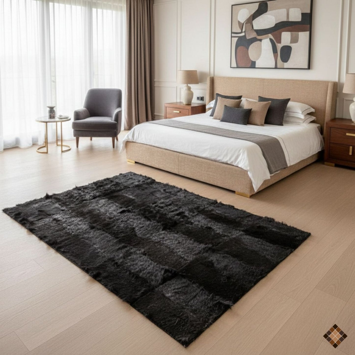 Handmade Genuine Black Goatskin Patchwork Area Rug | Wonder Fur Rug