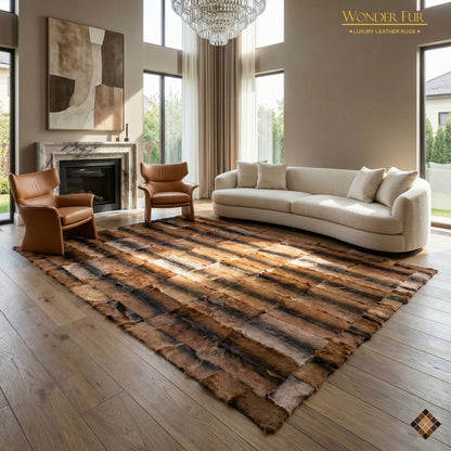 Handmade genuine brown goatskin area rug with natural tonal variation and soft texture