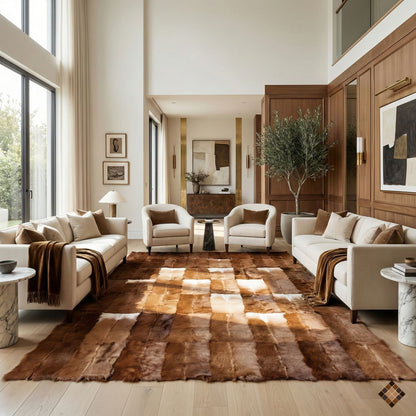 Handmade Genuine Brown Goatskin Patchwork Area Rug