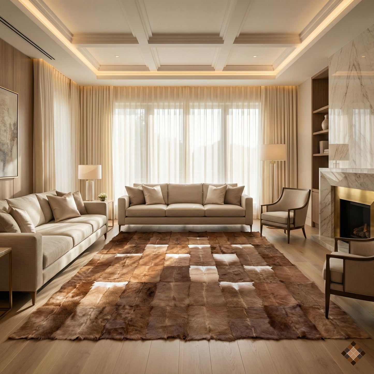 Handmade Genuine Brown Goatskin Patchwork Area Rug