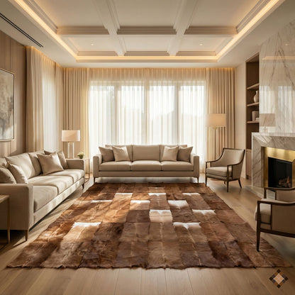 Handmade Genuine Brown Goatskin Patchwork Area Rug