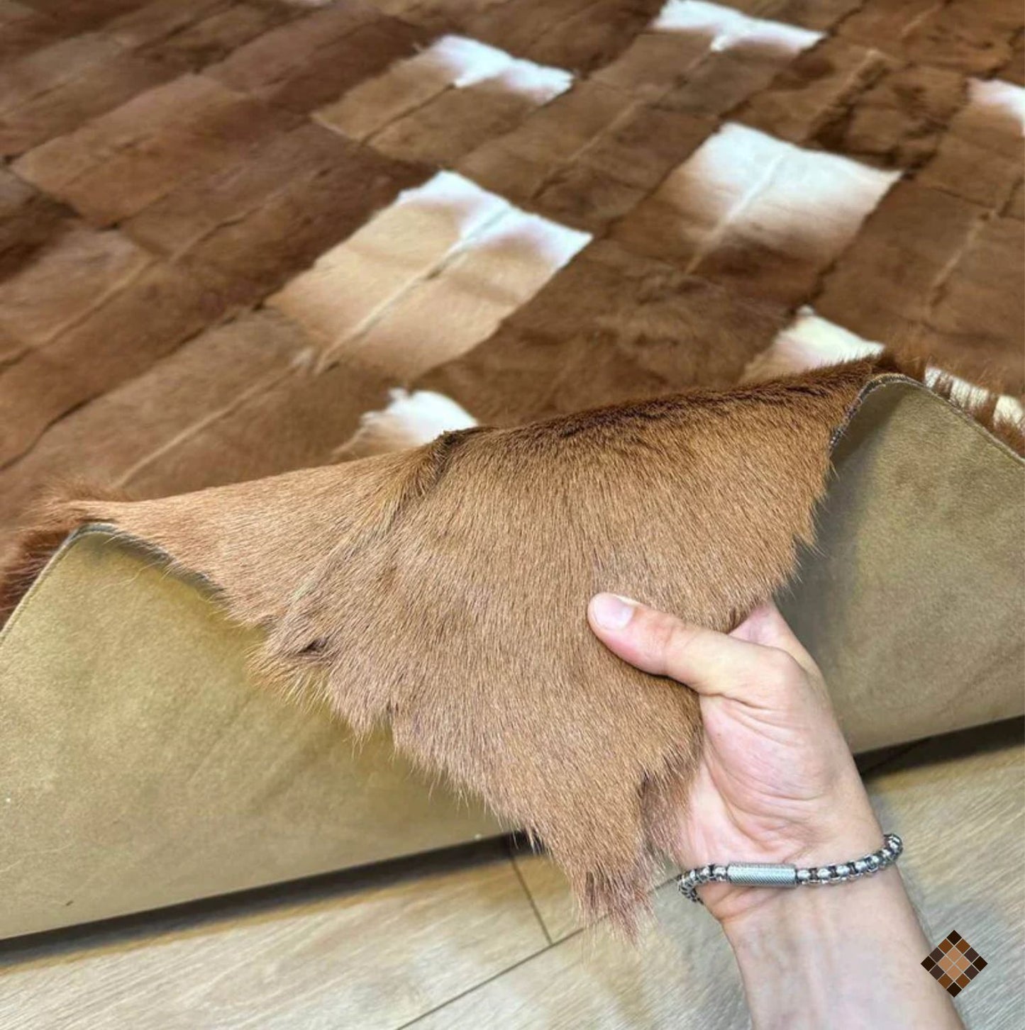 Handmade Genuine Brown Goatskin Patchwork Area Rug