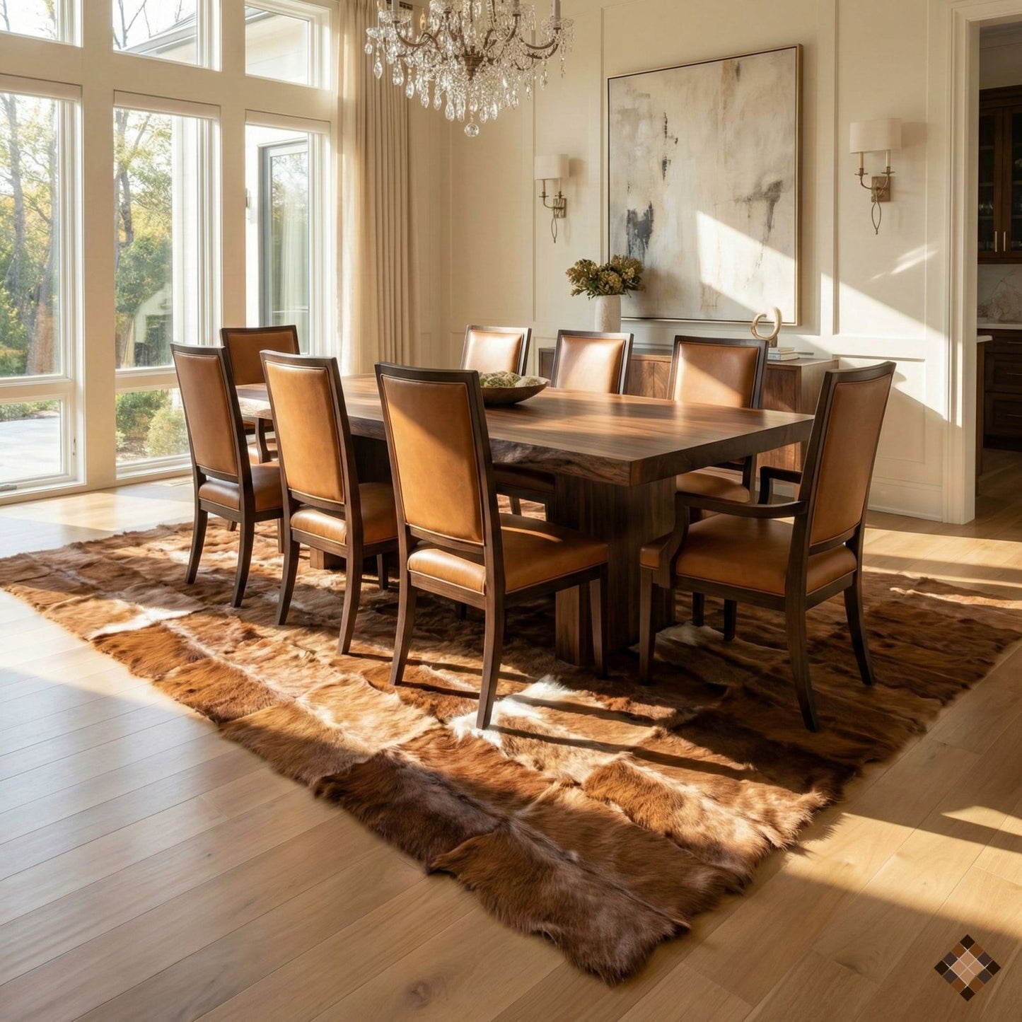 Handmade Genuine Brown Goatskin Patchwork Area Rug