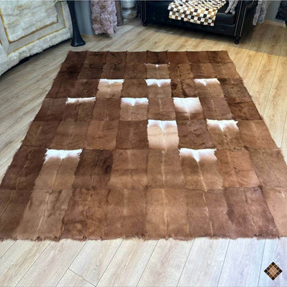 Handmade Genuine Brown Goatskin Patchwork Area Rug