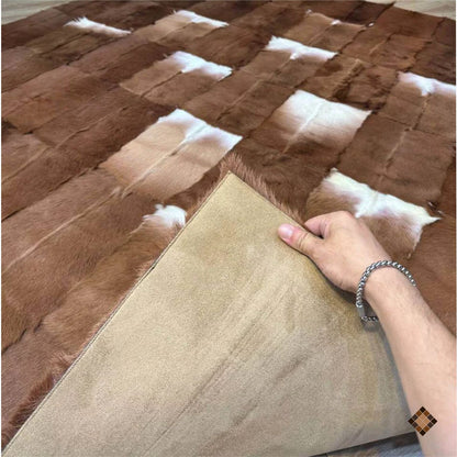 Handmade Genuine Brown Goatskin Patchwork Area Rug
