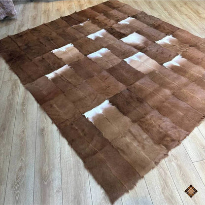 Handmade Genuine Brown Goatskin Patchwork Area Rug