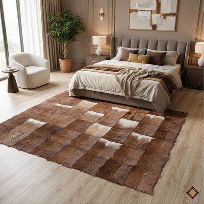 Handmade Genuine Brown Goatskin Patchwork Area Rug