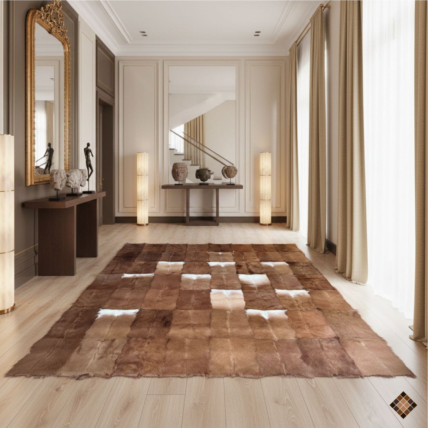 Handmade Genuine Brown Goatskin Patchwork Area Rug