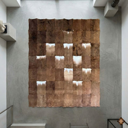 Handmade Genuine Brown Goatskin Patchwork Area Rug