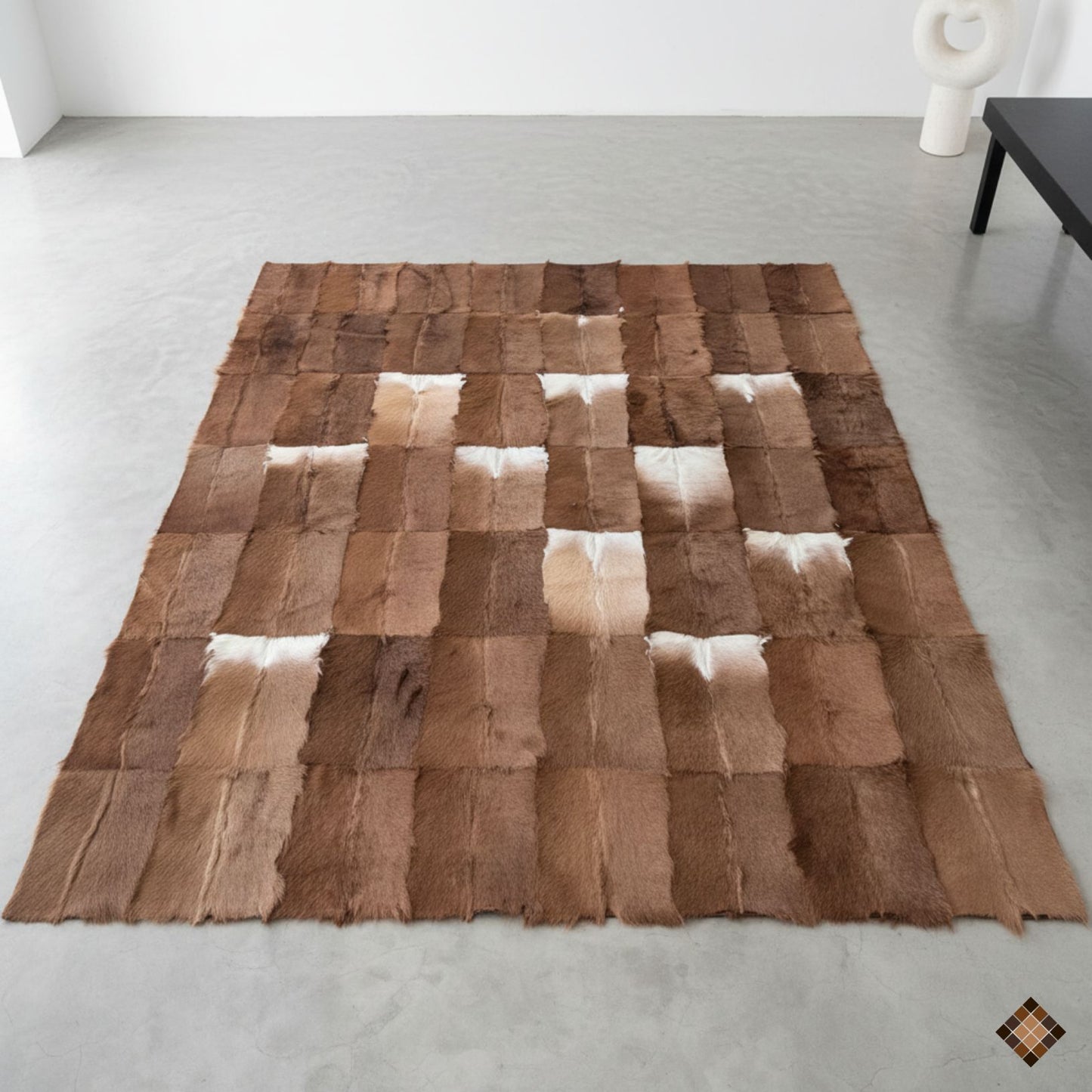 Handmade Genuine Brown Goatskin Patchwork Area Rug