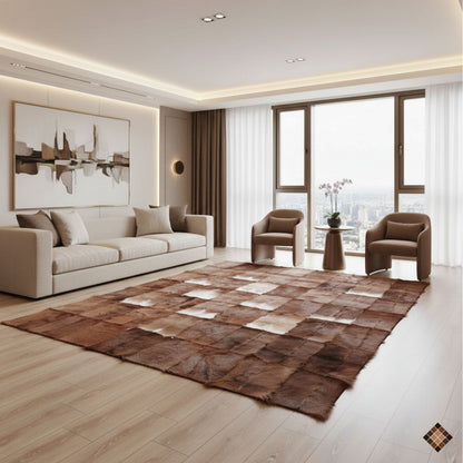 Handmade Genuine Brown Goatskin Patchwork Area Rug
