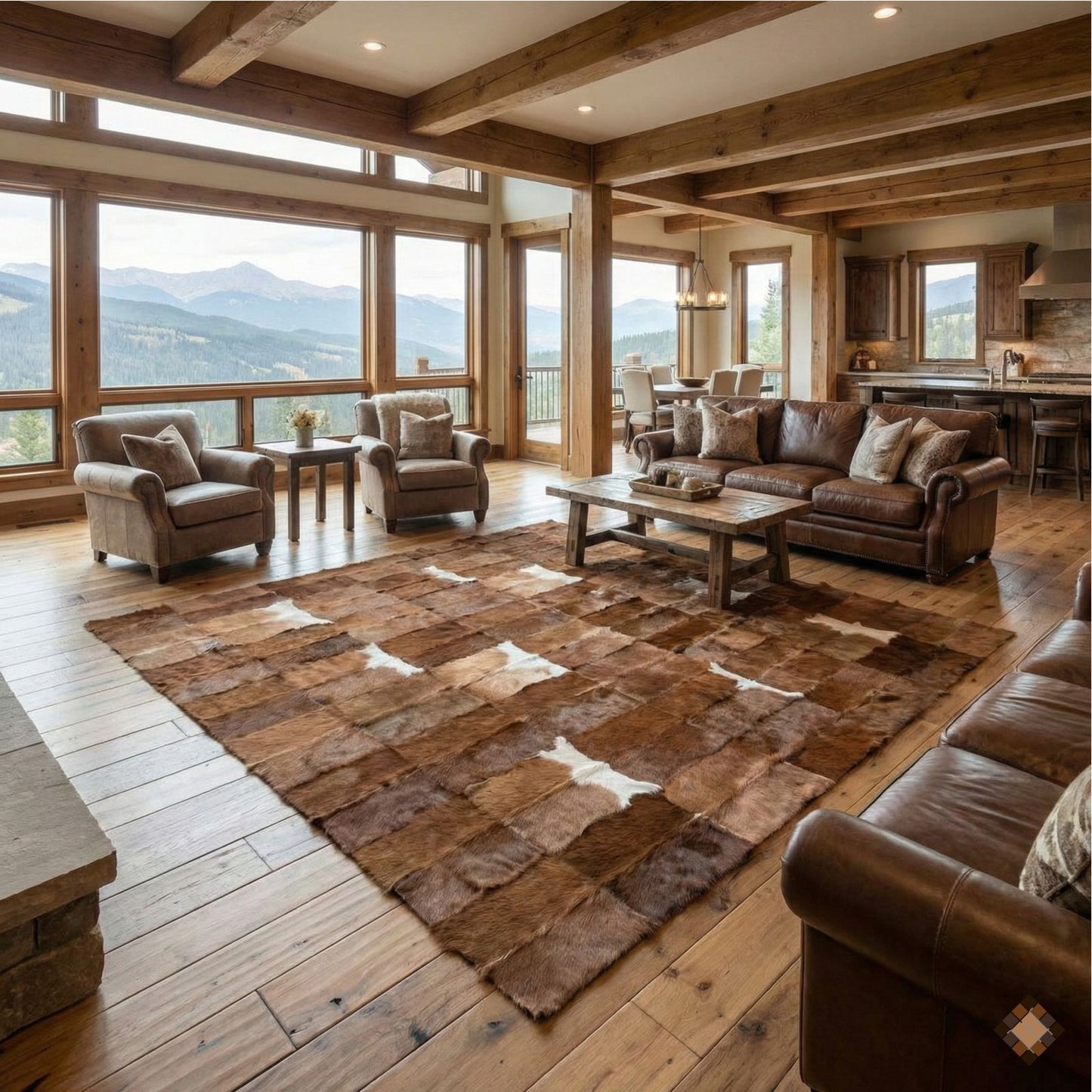 Handmade Genuine Brown Goatskin Patchwork Area Rug