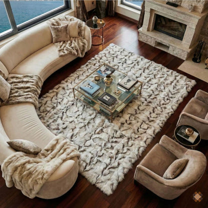 Luxury Handmade Ivory & Beige Fox Fur Area Rug