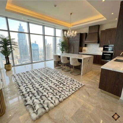 Luxury Handmade Ivory & Beige Fox Fur Area Rug